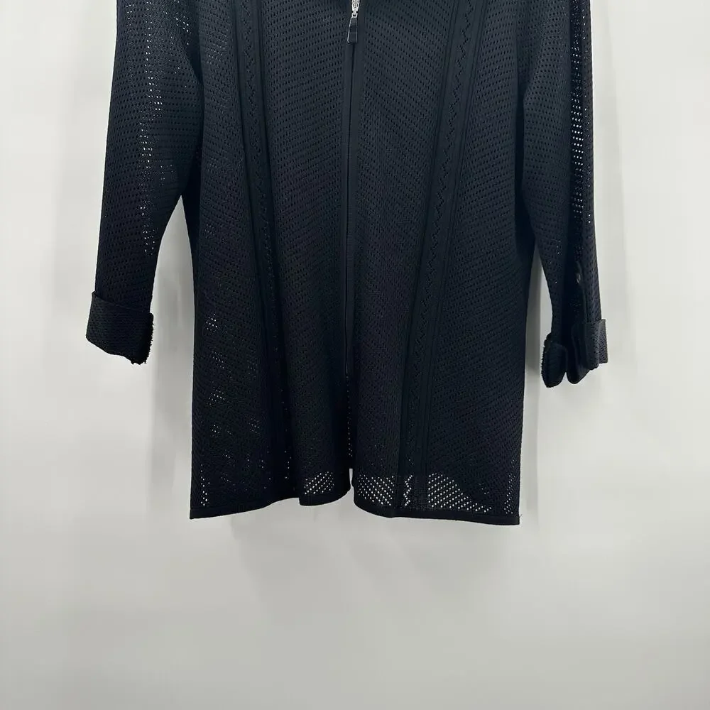 Misook Cardigan Sweater Womens Small Black Full Zip Slinky Career Church‎ Jacket